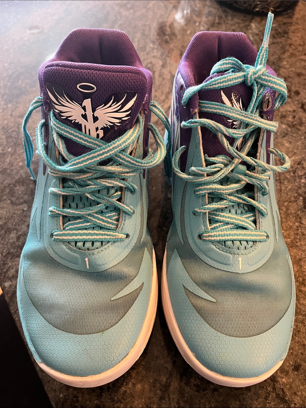 Puma Women's Sz 6.5 Teal and Purple High-Top Sneakers